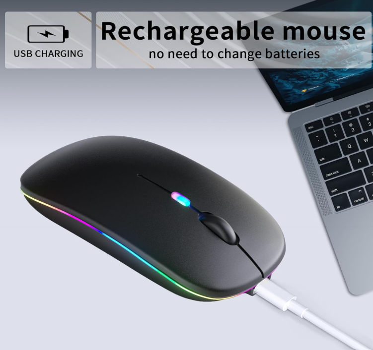 HP Wireless Bluetooth Mouse, Rechargeable LED Dual Mode Mouse (Bluetooth 5.2 and USB Receiver) Portable Silent Mouse,for Laptop/Desktop/Tablet(Black)