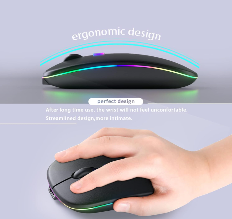 HP Wireless Bluetooth Mouse, Rechargeable LED Dual Mode Mouse (Bluetooth 5.2 and USB Receiver) Portable Silent Mouse,for Laptop/Desktop/Tablet(Black)