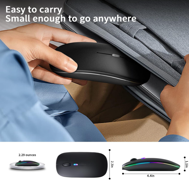HP Wireless Bluetooth Mouse, Rechargeable LED Dual Mode Mouse (Bluetooth 5.2 and USB Receiver) Portable Silent Mouse,for Laptop/Desktop/Tablet(Black)