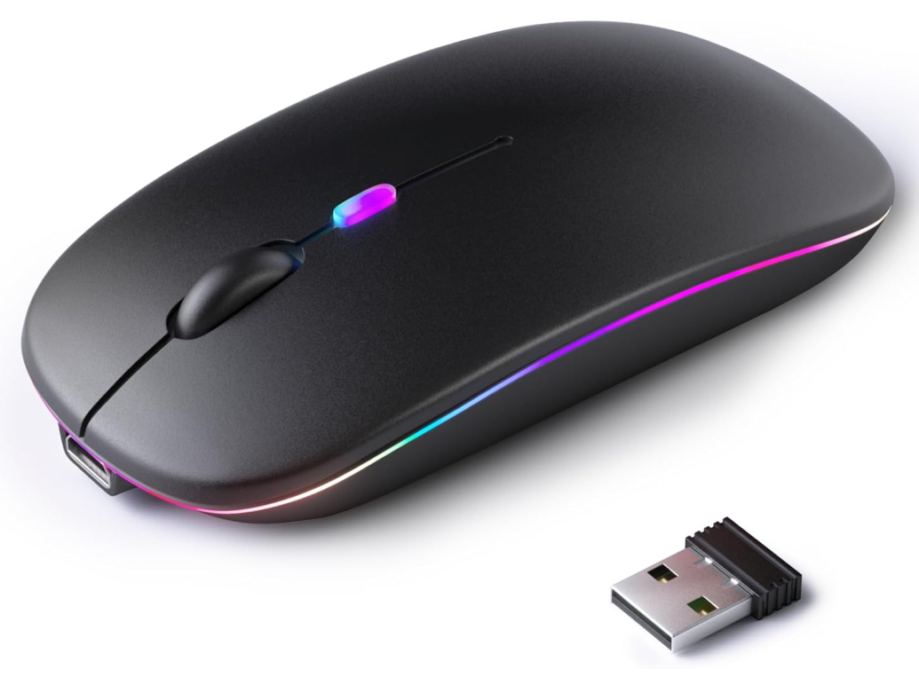 HP Wireless Bluetooth Mouse, Rechargeable LED Dual Mode Mouse (Bluetooth 5.2 and USB Receiver) Portable Silent Mouse,for Laptop/Desktop/Tablet(Black)