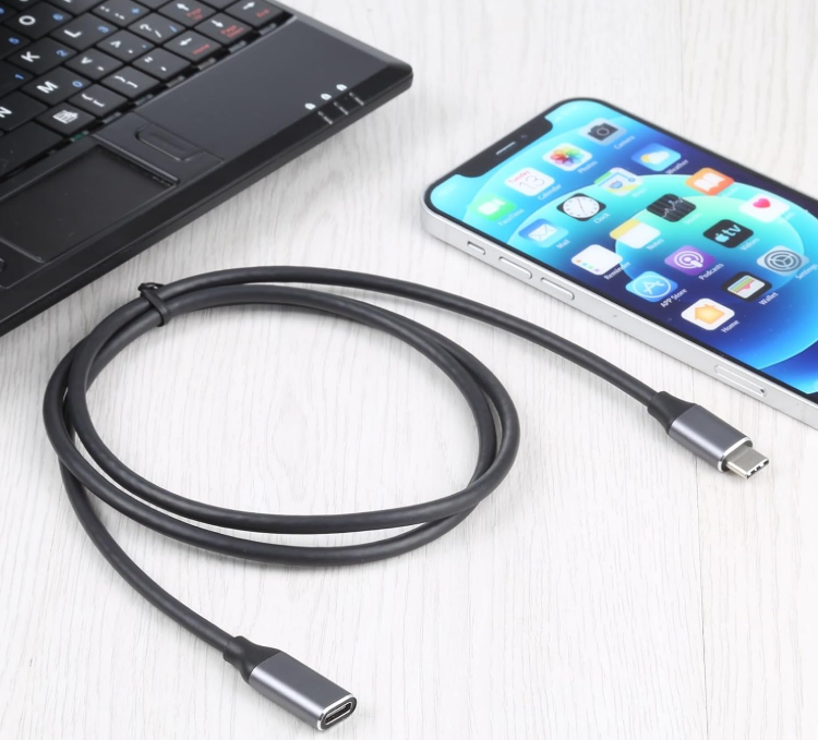 USB-C Male to Female Extension Cable, Aluminum Shell Gray CABLE TYPE C EXTENSION MALE TO FEMALE 1M