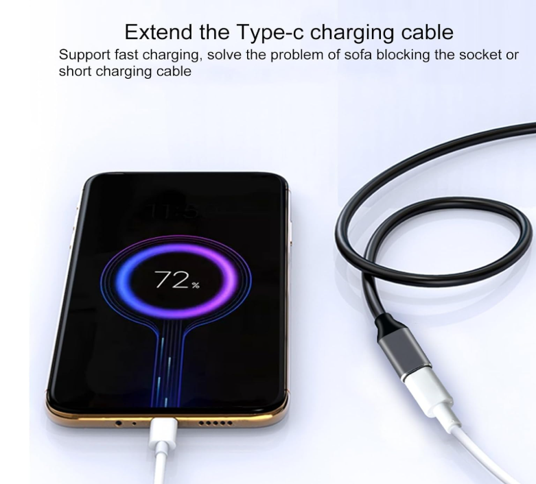USB-C Male to Female Extension Cable, Aluminum Shell Gray CABLE TYPE C EXTENSION MALE TO FEMALE 1M