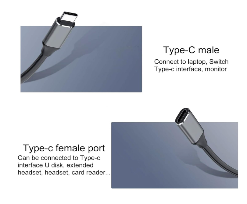 USB-C Male to Female Extension Cable, Aluminum Shell Gray CABLE TYPE C EXTENSION MALE TO FEMALE 1M