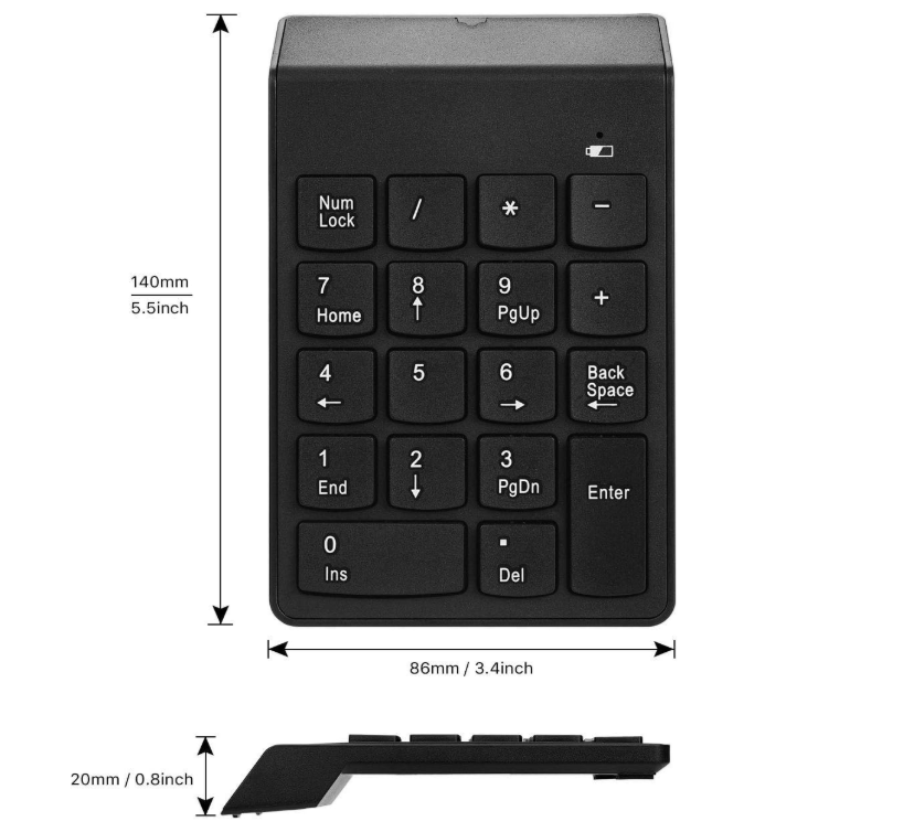 Wireless Numeric Keypad 18Keys Portable Number Numpad with 2.4G Mini USB Receiver for Laptop