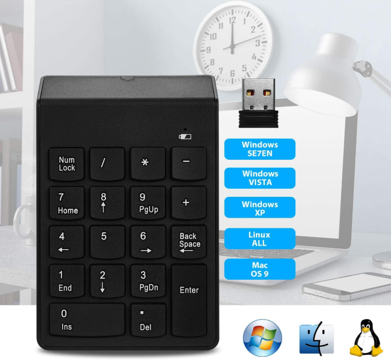 Wireless Numeric Keypad 18Keys Portable Number Numpad with 2.4G Mini USB Receiver for Laptop